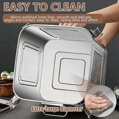 304 Stainless Steel Airtight Storage Container with Locking Clamps, Leak-Proof Square Canister for Dry & Wet Food, Heavy-Duty Storage Bin with Handles for Kitchen and Commercial Use(8.7GAL)