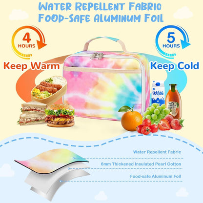 CAMTOP Kids Lunch Box Boys Girls Insulated Lunch Cooler Bag Reusable Lunch Tote Kit for School Travel (094 Tie Dye)