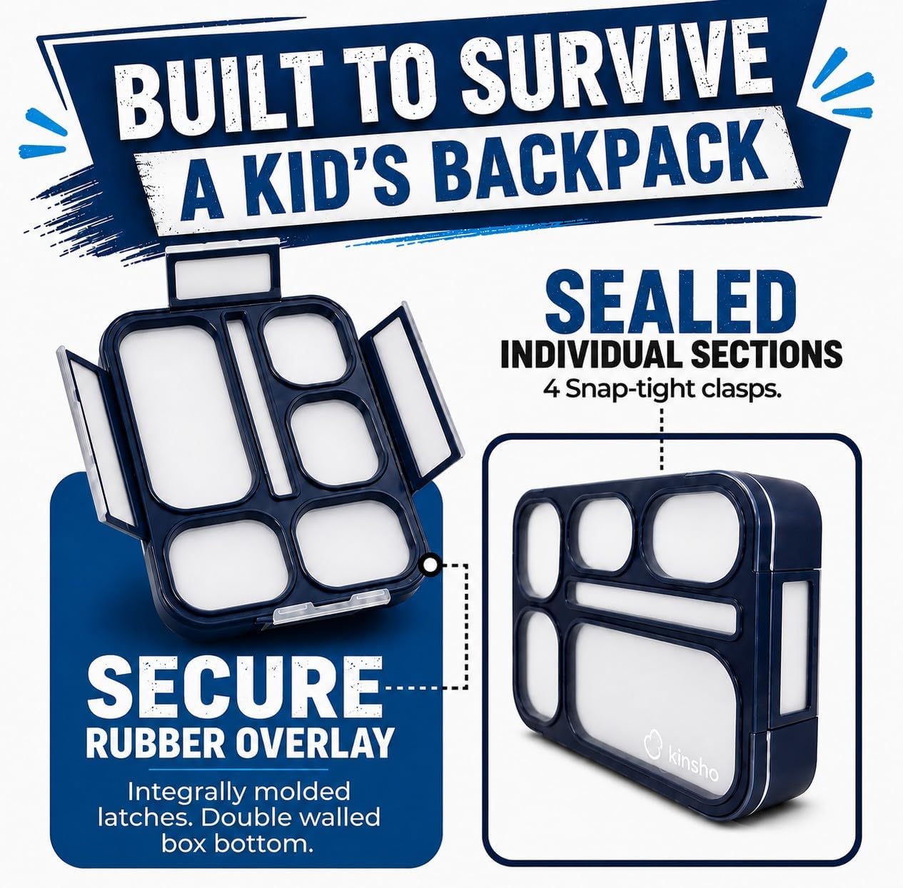 kinsho Lunch Box for Kids Boys Girls - Bento Box Set with Insulated Bag and Ice Pack, 6 Compartment Leak Proof Food Container, BPA-Free, Microwave Safe, Ideal for School & Work, Teal