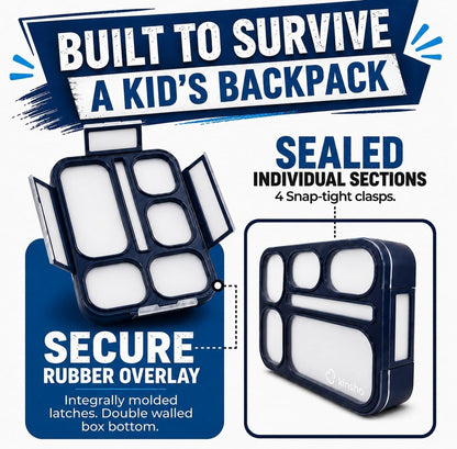 kinsho Lunch Box for Kids Boys Girls - Bento Box Set with Insulated Bag and Ice Pack, 6 Compartment Leak Proof Food Container, BPA-Free, Microwave Safe, Ideal for School & Work, Teal