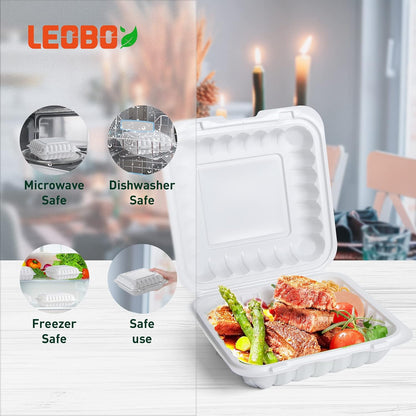 Takeout Container Mineral Filled PP Plastic - 7.8 Inch 30oz 65 Pack BPA Free 3 Compartments Shrink Wrap Bento Box | Freezer & Microwave Safe for Picnic | Black Reusable & Disposable Containers