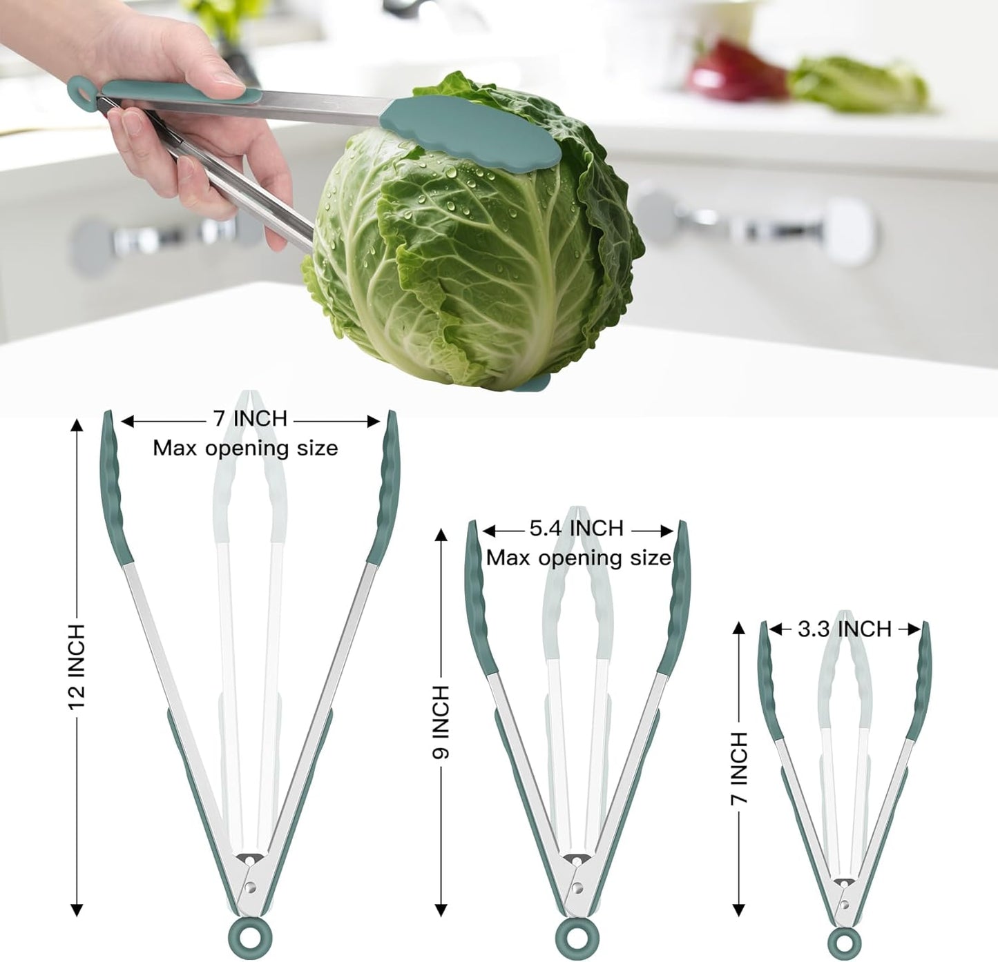 HOTEC Premium Stainless Steel Locking Kitchen Tongs with Silicon Tips, Set of 2-9" and 12"