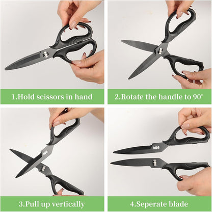 Kitchen Shears, 5CR15MOV Stainless Steel Sharp Kitchen Scissors Detachable, Heavy Duty Food Scissors for Cooking, Poultry, Vegetables, Herbs - Black Titanium Coated