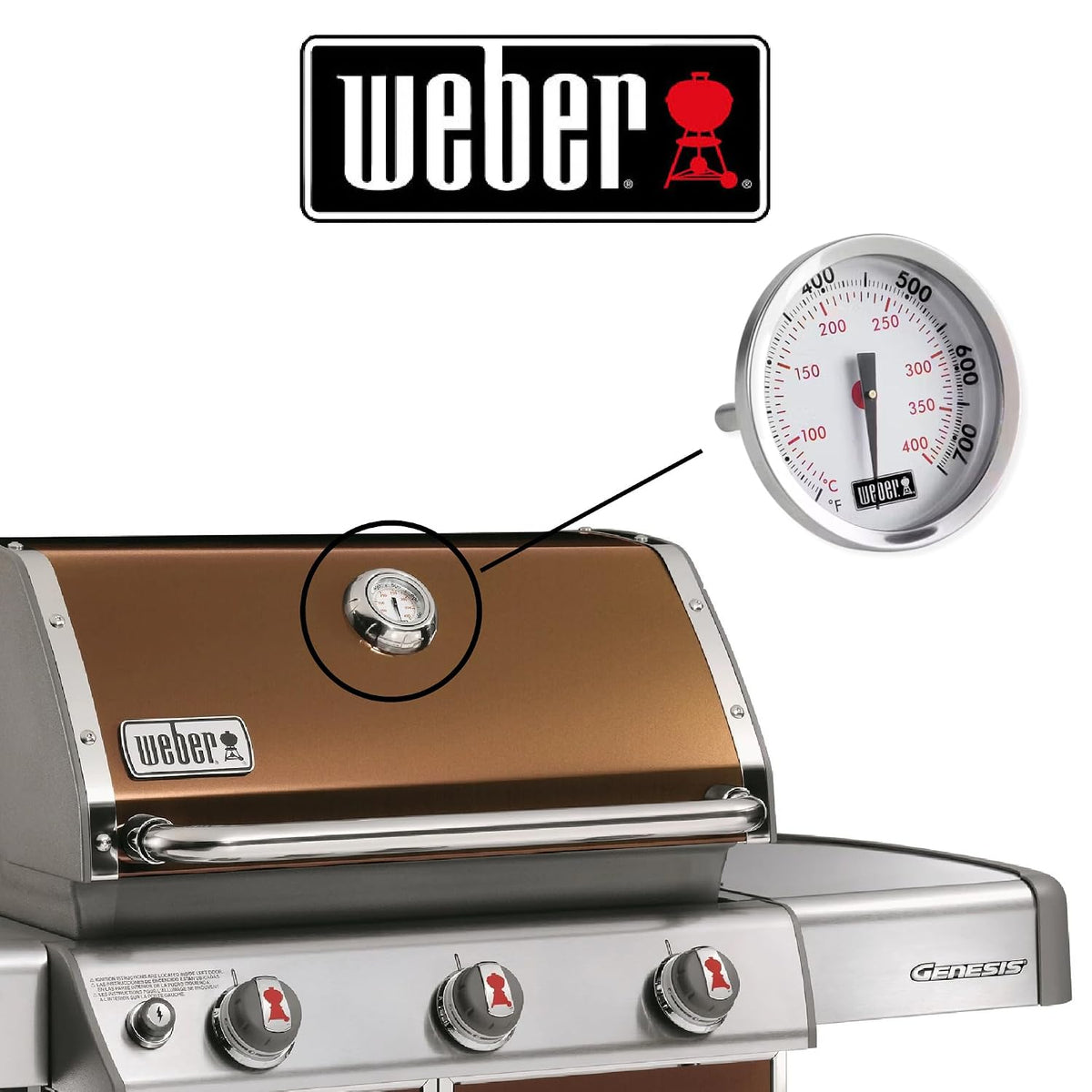 Weber Replacement Thermometer 67088, Center Mount, 2-3/8" Diameter