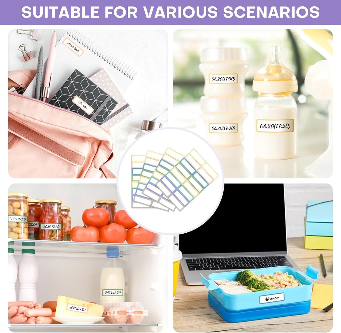240 Removable Labels Waterproof for Jars & Freezer Containers - 1x3 Tear-Proof Stickers, 8 Colors Pearlescent Film, Residue-Free (-40°F~150°F)