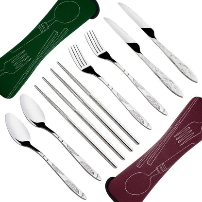 SENHAI 8 Pieces Flatware Sets Knife, Fork, Spoon, Chopsticks, 2 Pack Rustproof Stainless Steel Tableware Dinnerware with Carrying Case for Traveling Camping Picnic Working Hiking