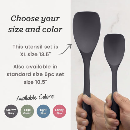 Starpack Like a Boss XL Silicone Cooking Utensils Set (6-Piece, 13.5") - LFGB Certified, 600°F Heat Resistant, BPA-Free - Heavy-Duty Steel Core, Dishwasher Safe - for Nonstick Cookware, Sage Green