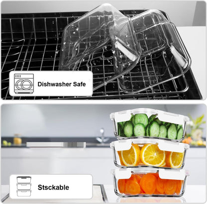VERONES 5 Pack 36 OZ Glass Meal Prep Containers, Airtight Glass Lunch Containers Set, Glass Food Storage Containers with Lids,Exclusive of BPA, for Microwave, Oven, Freezer & Dishwasher Friendly,Grey