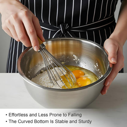 Stainless Steel Mixing Bowls Set of 5, Thicker Stainless Steel Flat Bottom Nesting Metal Mixing Bowls for Cooking, Baking, Serving, Food and Salad Prep, Dishwasher Safe