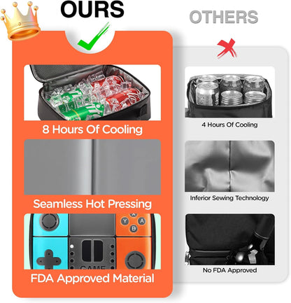 Kids Gamer Lunch Box for Boys, Game Console Insulated Lunch Bag, PU Leather Waterproof Lunchbox with Mesh Pocket, Durable Leakproof Lunch Tote Fits Bento Box for School