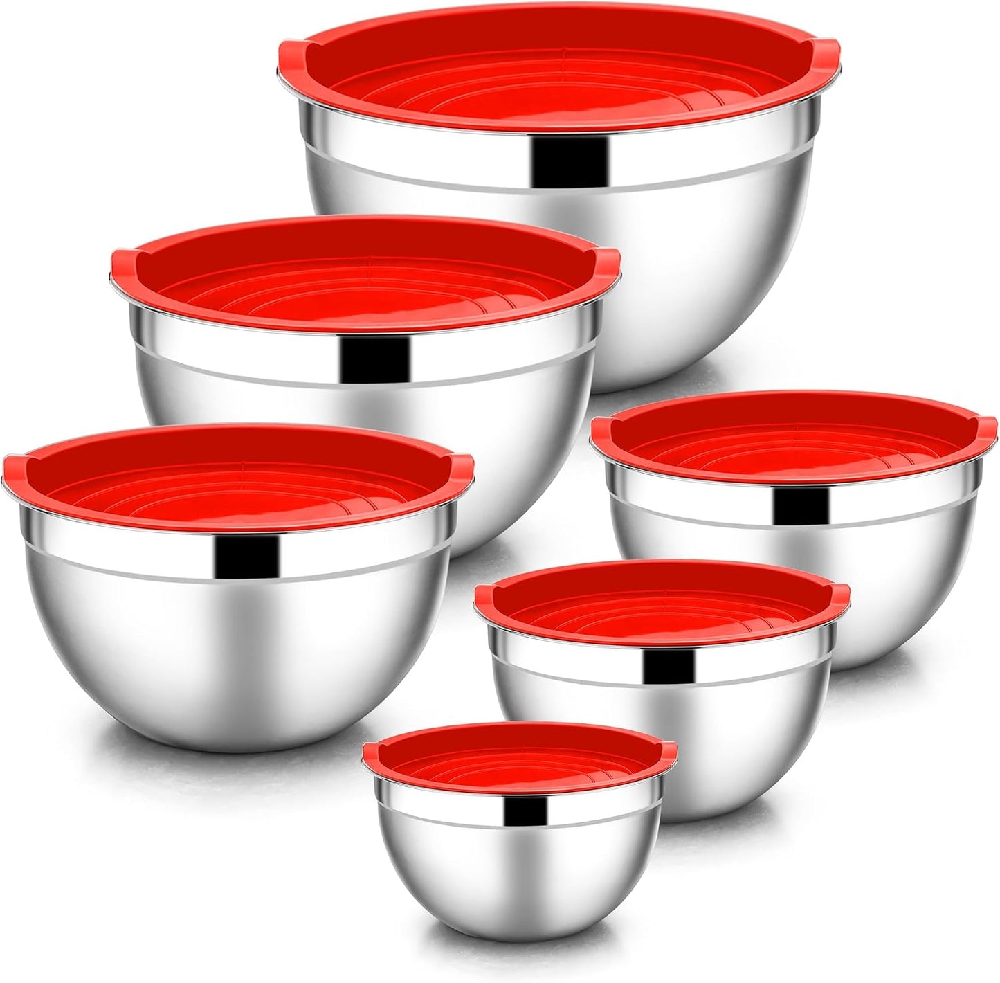 E-far Mixing Bowls With Lids Sets of 5, 10-Piece Stainless Steel Salad Metal Nesting Bowl for Baking Cooking and Prepping, Airtight Lid & Stackable Design, Size 4.6, 3, 2.1, 1.5, 0.7 QT, Black