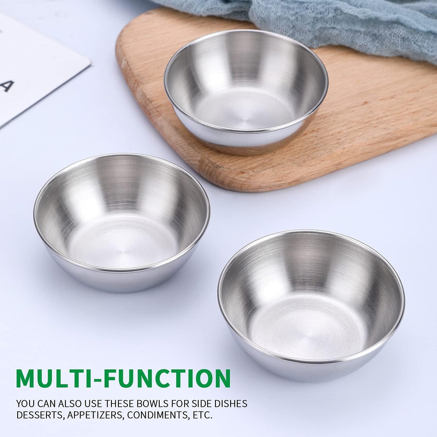 12pcs Sauce Dishes 3.2 Inch Stainless Steel Round Seasoning Dishes Bowls Condiment Cups Sushi Dipping Small Dish Bowl Saucers Mini Appetizer Plates Silver Color
