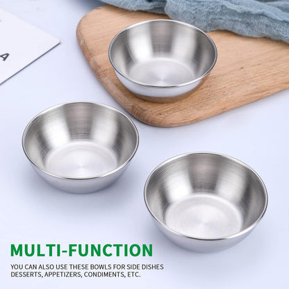 12pcs Sauce Dishes 3.2 Inch Stainless Steel Round Seasoning Dishes Bowls Condiment Cups Sushi Dipping Small Dish Bowl Saucers Mini Appetizer Plates Silver Color
