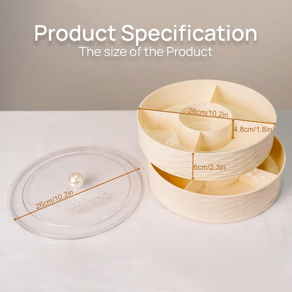 KAVARO Snack Tray with Lid – 2 Trays 1 Lid Large Circular Snackle Organizer - Snack Container – Reusable Divided Snack Spinner Tray with Compartments