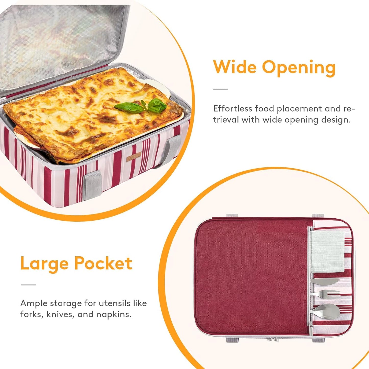 LUNCIA Insulated Single Decker Casserole Carrier, Lasagna Lugger Tote Keeps Food Hot or Cold, Thermal Lunch Bag for Potluck Parties, Picnic and Cookouts, Fits 9" x 13" Baking Dish, Black