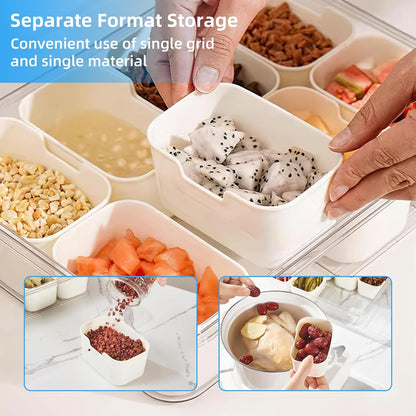 Snackle Box Container 8-Section,Clear Divided Tray w/Secure Lid & Handle,Perfect Organizer for Fruits, Veggies, Candy & Charcuterie,Dishwasher Safe,Ideal for Travel, Parties & Picnics!(1)