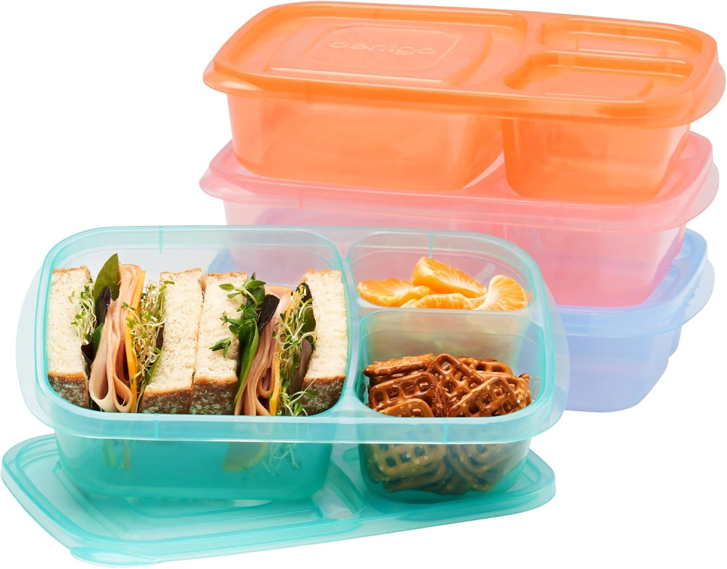 Bentgo Easyboxes - Original Stackable Lunch Boxes - Reusable 3-Compartment Food Containers for Kids and Adults - Bento Lunch Box for Meal Prep, School, & Work - BPA Free, Set of 4 (Earth Tones)