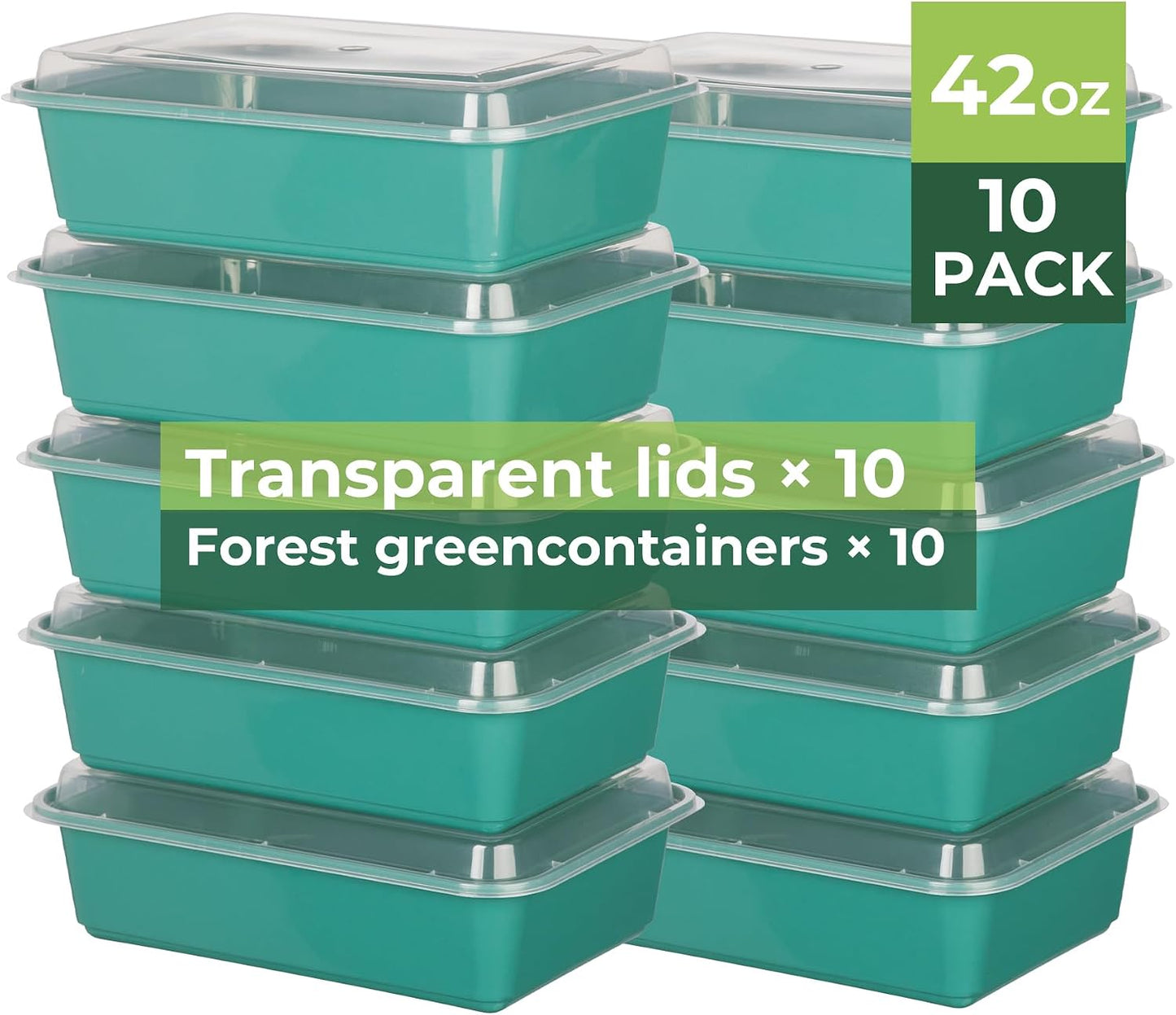 10 Pack 42 oz Meal Prep Containers, Reusable Plastic Food Prep Storage Containers with Printed Lids, Stackable, Leakproof, Microwave & Freezer & Dishwasher Safe,To Go Take Out Box