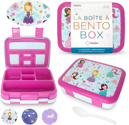 Kinsho Bento Lunch Box for Kids Toddlers, 5 Portion Control Sections, BPA Free Removable Plastic Tray, Pre-School Kid Toddler Daycare Lunches, Snack Container Ages 3 to 7 (Blue Space Rockets)
