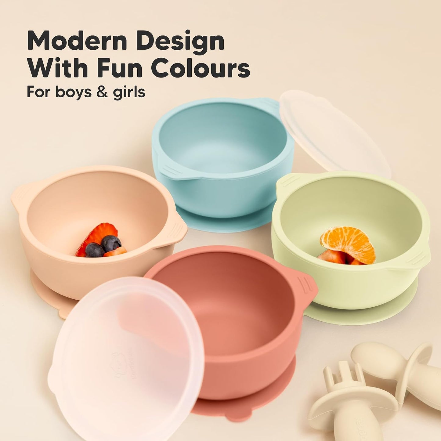 KeaBabies 2-Pack Baby Bowls with Suctions, Lids - Silicone Toddler Suction Bowls for Baby Boy, Girl, Kids, Food Grade Silicone, BPA-Free, Dishwasher Safe, Toddler Eating Essentials (Terracotta)