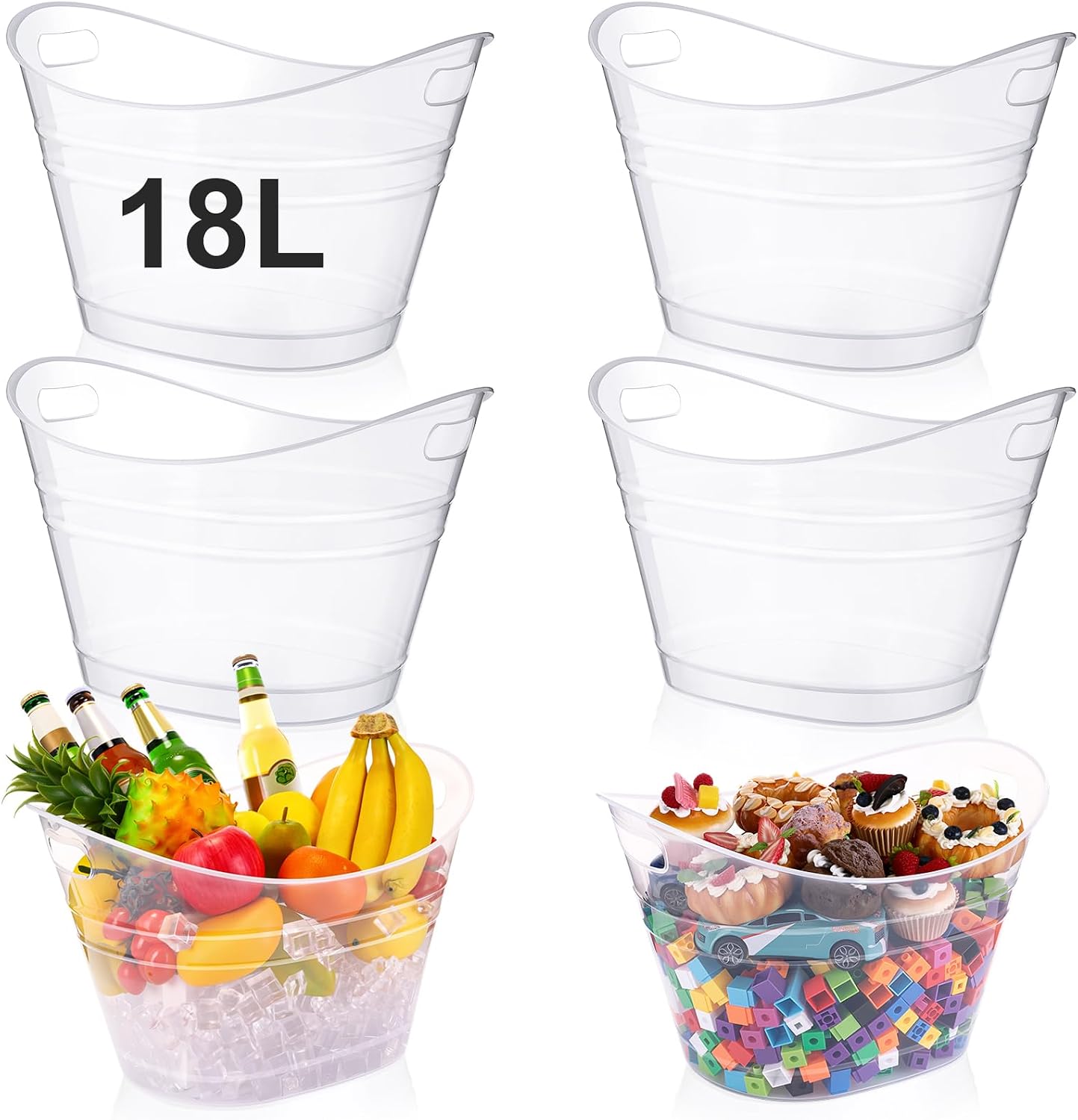 meekoo 6 Pcs Plastic Ice Buckets Bulk with Handles 4.5L Oval Storage Tub Large Capacity Ice Drink Bucket for Party Bar Wine Beer Champagne Beverage Bottle Cooler (4.5 L,Orange)