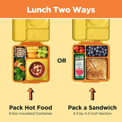 OmieBox Bento Box for Kids - Insulated Bento Lunch Box with Leak Proof Vacuum Insulated Food Jar - 3 Compartments, Two Temperature Zones (Blue Sky)