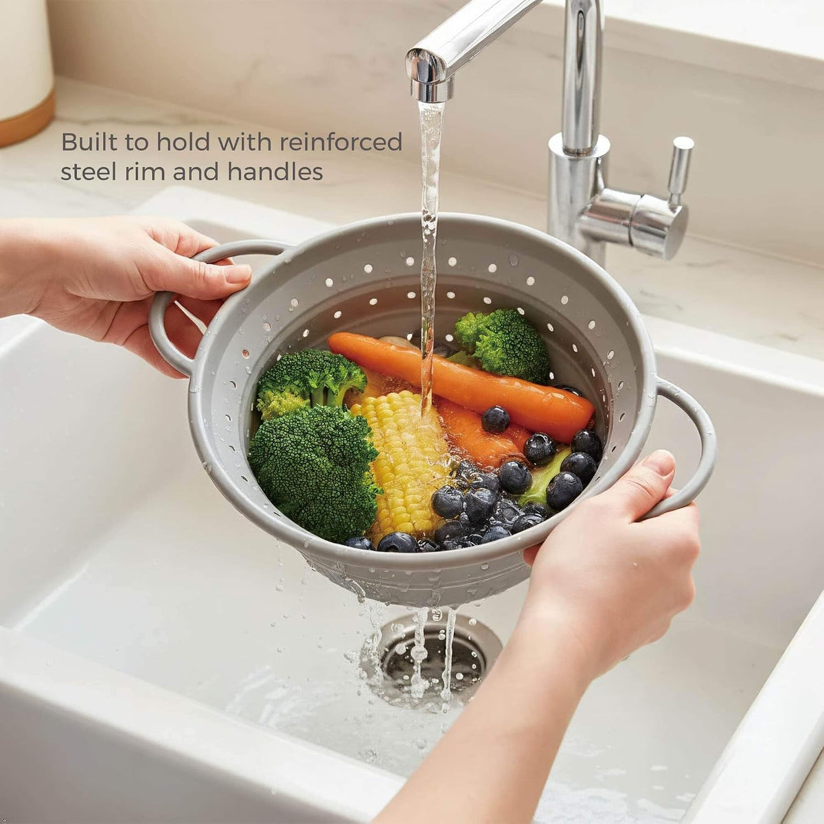 2‑Quart Silicone Collapsible Colander & Kitchen Collapsible Strainer