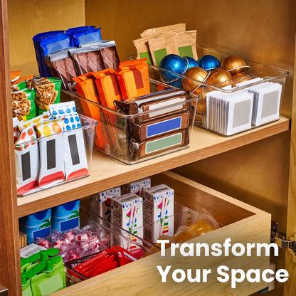 Oizeir Clear Pantry Organizer Bins 8-Pack - Fridge Organizer with 3 Removable Dividers, Ideal for Kitchen, Pantry, Refrigerator, Freezer, and Snack Storage
