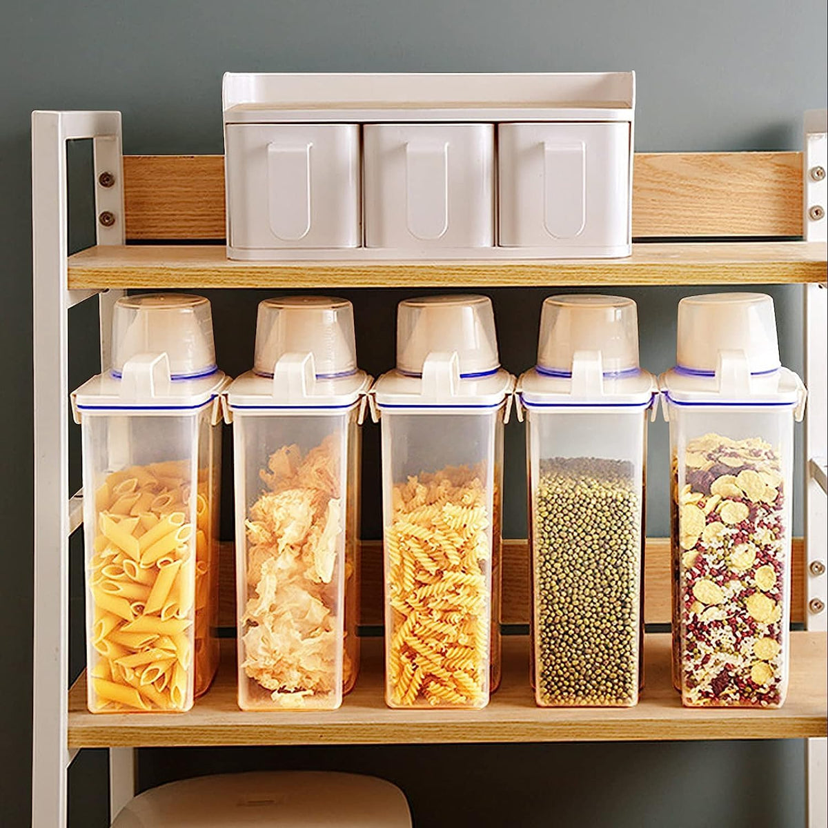 Fabater Rice Airtight Storage Container, 3 to 5Lbs Cereal Dry Food Flour Bin, Pet Dog Cat Food Dispenser with Measuring Cup, Clear Plastic Kitchen and Pantry Organization Bin (White)