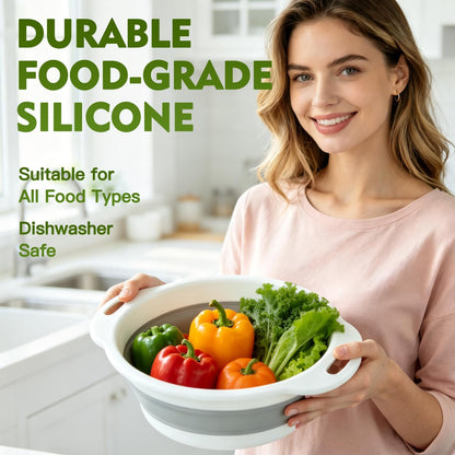 Collapsible Colanders Set, 3 Pack Food Strainers with Over-Sink Water Draining Base for Pasta Fruits and Vegetables