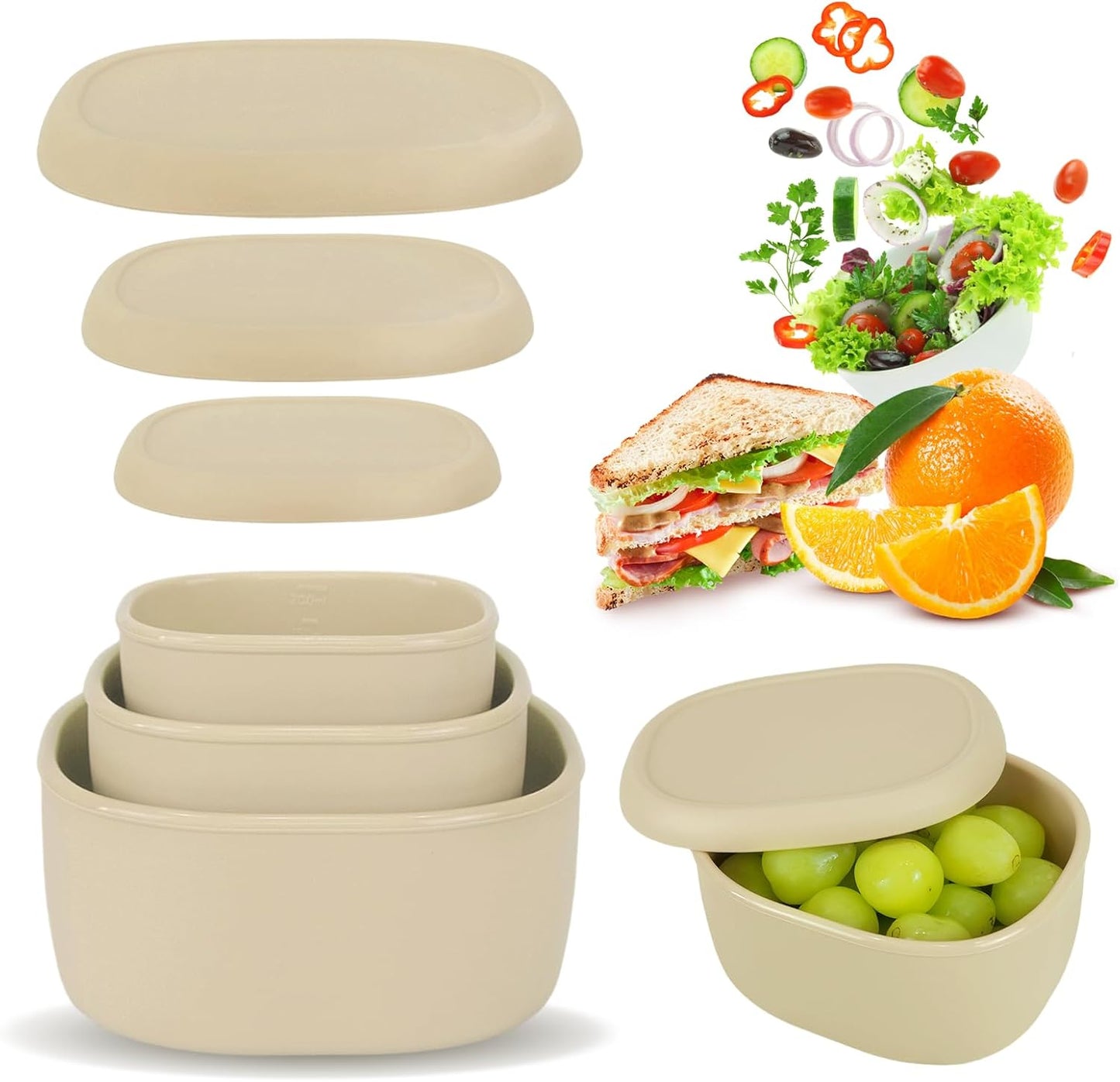 Anatole Silicone Food Storage Lunch Bento Box Set of 3 Reusable Nesting Containers with Lids BPA Free Dishwasher Microwave Oven Freezer Safe Leakproof (6.7oz, 10oz, 20oz)