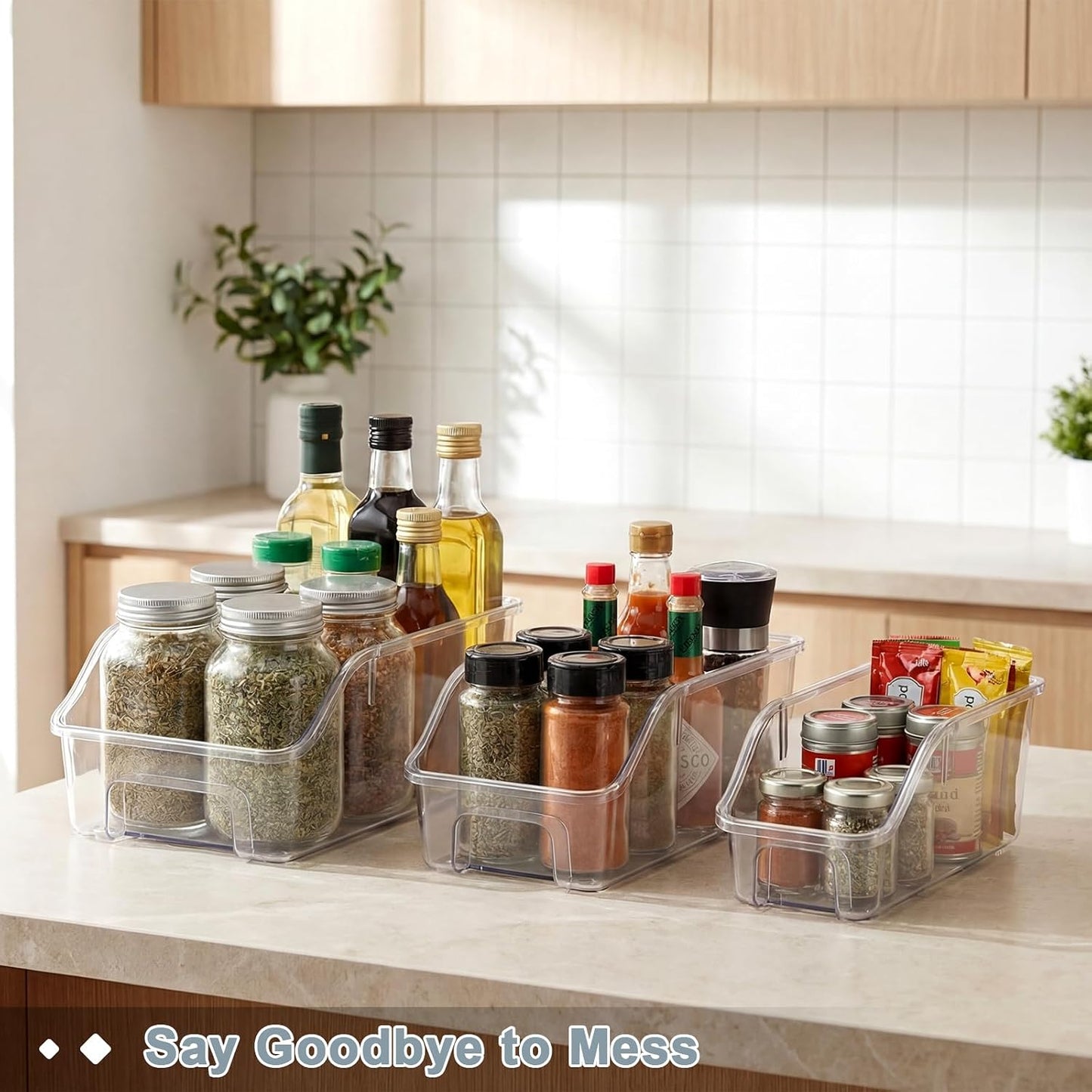 LemonRoad 6 Packs Pantry Organizers and Storage Freezer Clear Organizer Bins with Handle Acrylic Organization Bins Stackable Open Front Storage Vegetable Egg Salad Containers for Kitchen Cabinet