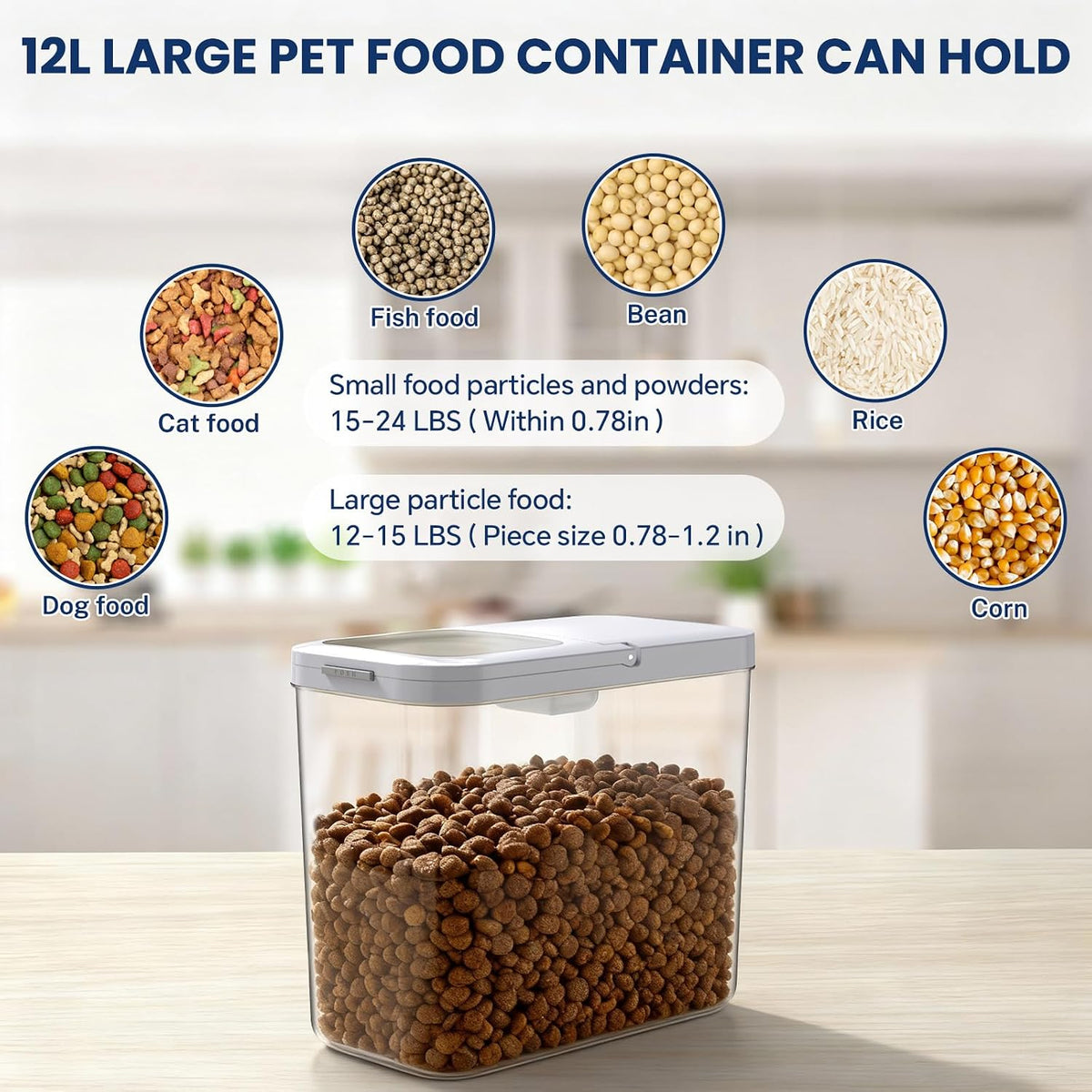 LEAWALK 10Lbs/10.57Qt Airtight Dog Cat Food Storage Container and Dog Treat Containers BPA-Free, PET Clear Stackable Pet Storage Bin, Pop Top, 1-Cup Scoop for Pet Food/Rice/Flour/Bread/Grains