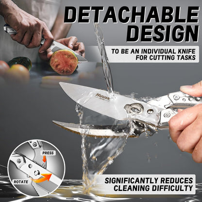 Huusk Kitchen Scissors All Purpose Poultry Shears Heavy Duty Ultral Sharp Detachable Kitchen Shears for Chicken Bone Turkey Silvery Stainless Steel Cooking Shear Thanksgiving