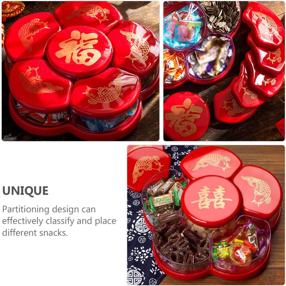Cabilock 1pc Boxes Dried Fruit Box Party Serving Platter Candy New Year Cookie Container Appetizer Plates Tins Vintage Tray Storage Cubes with Lid Plastic to Rotate Chinese Style Tray Cover