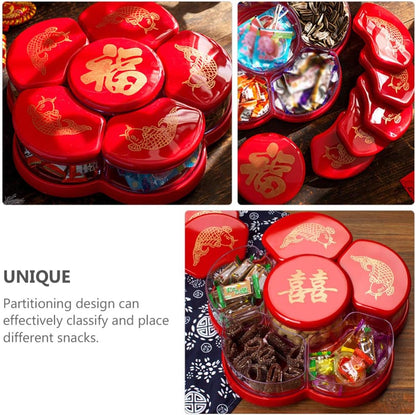 Cabilock 1pc Boxes Dried Fruit Box Party Serving Platter Candy New Year Cookie Container Appetizer Plates Tins Vintage Tray Storage Cubes with Lid Plastic to Rotate Chinese Style Tray Cover