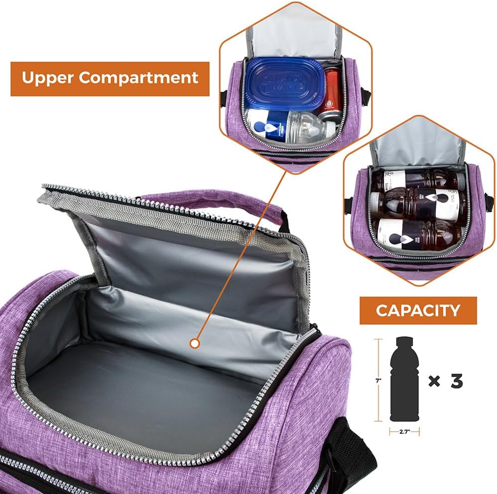 opux Insulated Lunch Bag for Men Women, Double Decker Leakproof Lunch Box Cooler Tote with Shoulder Strap, Large Lunchbox for Work School Travel Meal Prep, Adults Kids Boys Girls, Green, 16 Cans