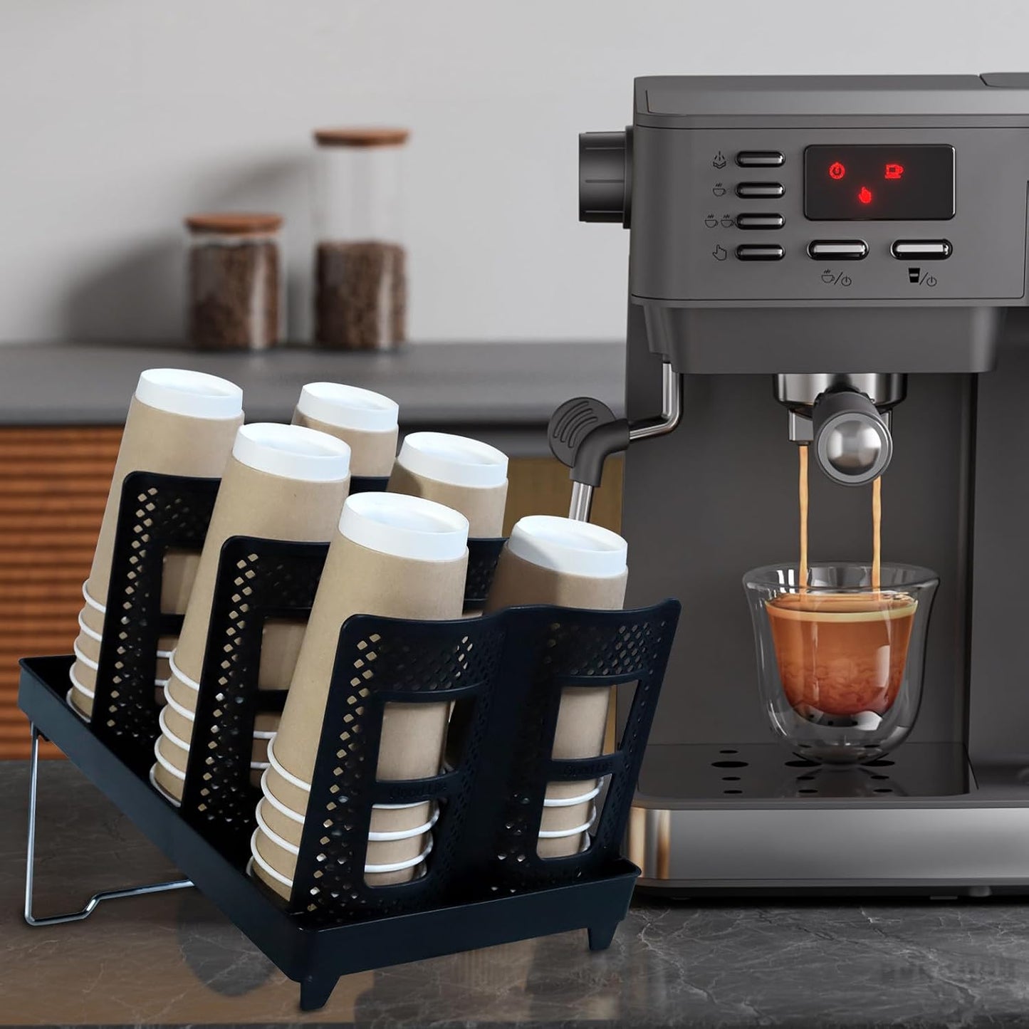 Paper Cup and Lid Holder 6 Slot Disposable Coffe Cup Dispenser for Coffee Station, Breakroom, Bar, Restauran