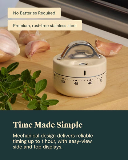 Caraway Mechanical Kitchen Timer, Stainless Steel 60 Minute Wind Up Timer