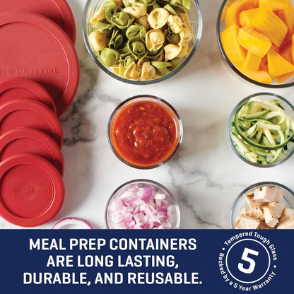 Anchor Hocking 12 Piece Glass Storage Containers with Lids (6 Glass Food Storage Containers & 6 Navy Blue SnugFit Lids)