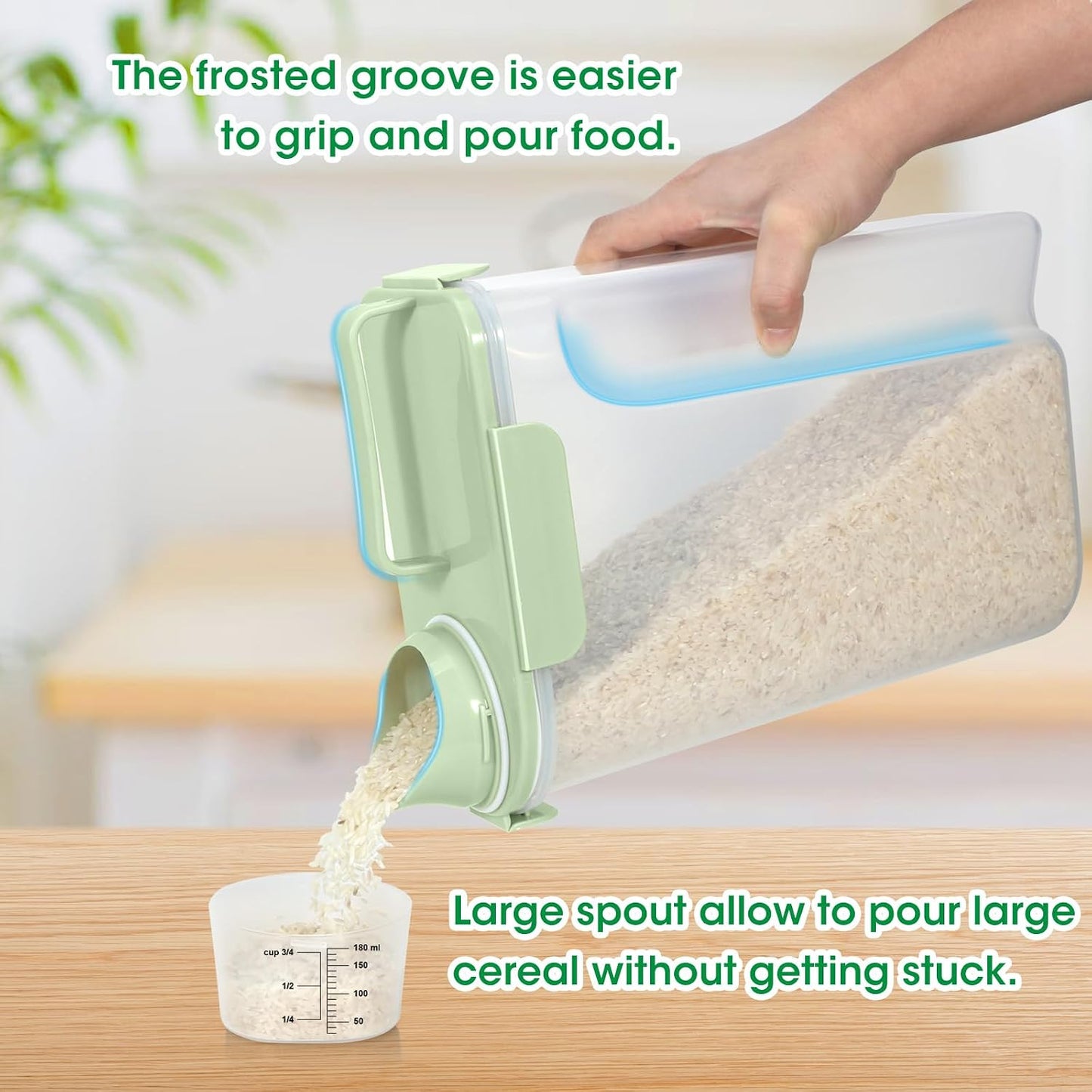 TBMax Rice Container 10 Lbs, Cereal Container Oatmeal Storage, Airtight Food Dispenser with Easy-pouring Spout & Handy Cup for Flour Grain Beans, Pet Dog Cat Bird Food Storage Container