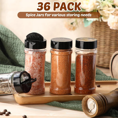 Jadive Plastic Spice Jars with Shaker Lids, 5.5oz, Black