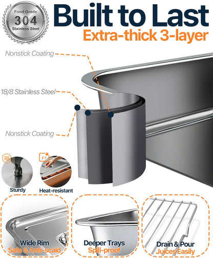 Grilling Prep and Serve Trays with Lid, Stainless Steel Extra Large Grill Carry System, Deep Marinating Container with Cutting Board for BBQ Outdoor Grilling