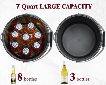 6.8L/7QT Insulated Ice Bucket with Lid & Scoop,Double-Wall Ice Bucket for Parties,Cocktail Bar(White)
