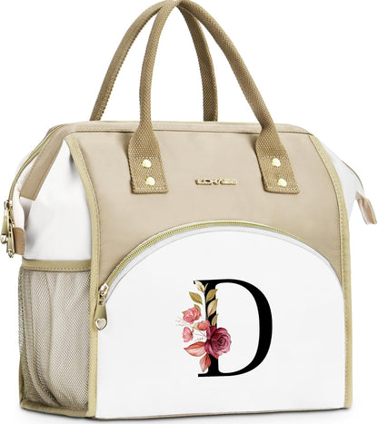 Initial Lunch Bag Women, Cooler Insulated Lunch Bag for Girls, Large Adult Leakproof Lunch Box for Picnic Work, Personalized Tote Bag, Birthday Gifts/Mothers Day Gifts, Letter K.