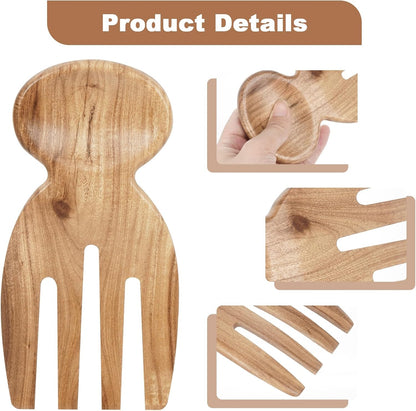 MYRAINBOW Salad Tongs, 2pcs Wood Salad Hands, Acacia Wooden Salad Tongs, Wooden Salad Serving Utensils for Tossing & Serving, 6.69" x 3", Kitchen Salad Servers Set, Ideal Gift for Home, Family,Friends