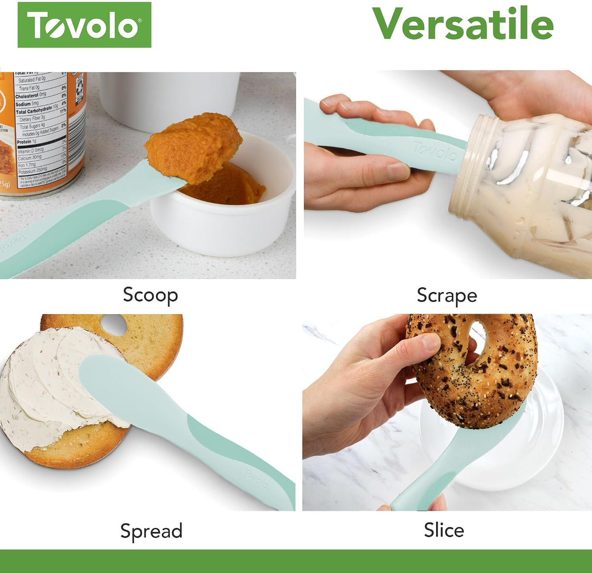 Tovolo Mini Scoop & Spread Tool for Kitchen Meal Prep Small Sandwich Spreader Spatula for Peanut Butter Jelly, Silicone BPA Free Dishwasher Safe Scooper Spreader, Aqua Seafoam Green