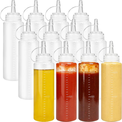 Uyuxxu 8 oz Plastic Condiment Squeeze Bottles,Multipurpose Squirt Bottles,Clear Sauce Bottle with Lids for Dressing,Ketchup,Grilling,Syrup,BBQ Sauce
