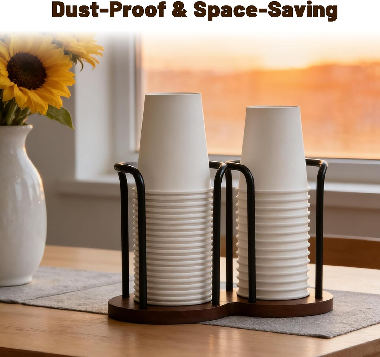 Wood Bathroom Cup Holder, Disposable Cup Dispenser, Plastic Mouthwash Cup Storage Organizer for Cups -Perfect for Office, Kitchen, Gym, School or Cafes (Black)