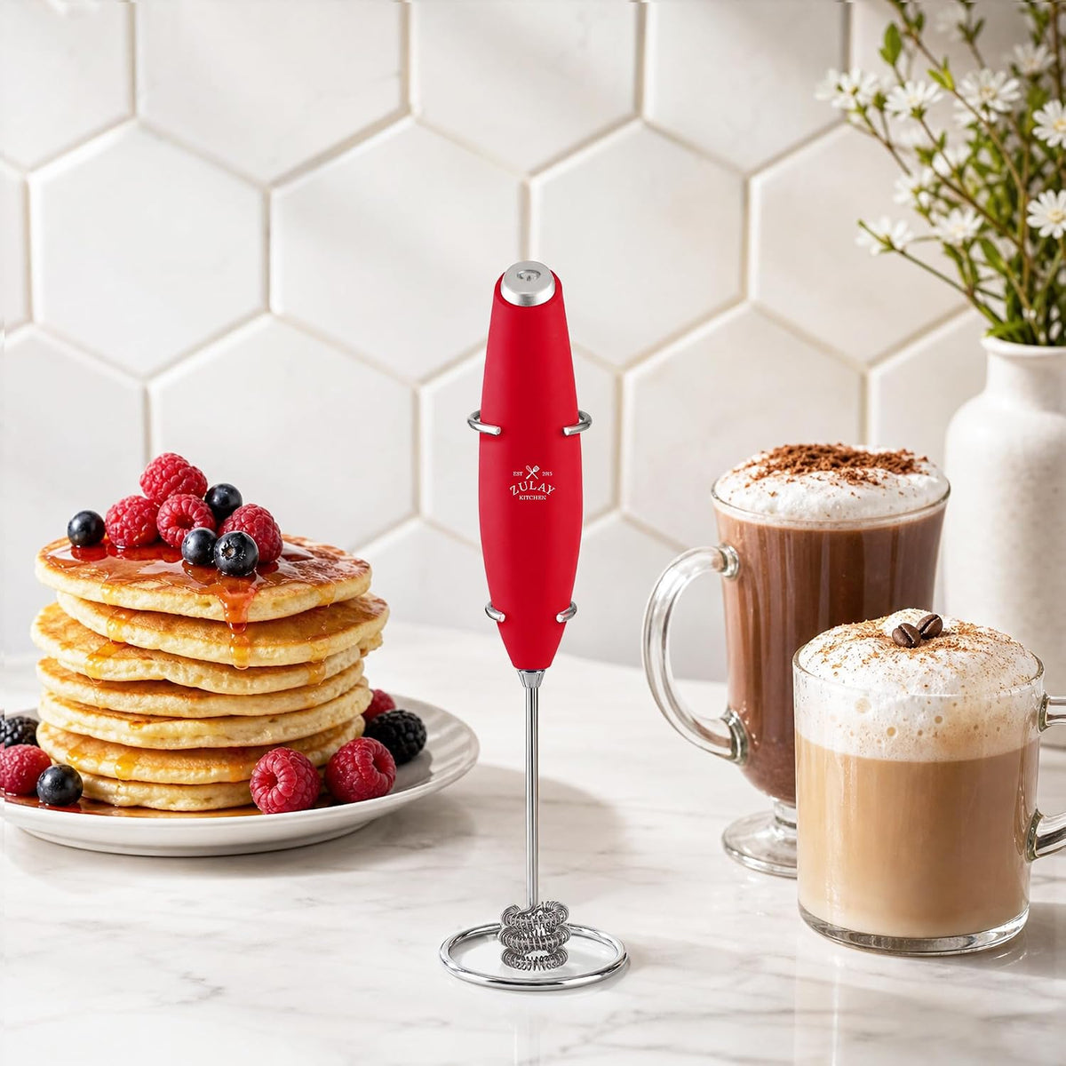 Zulay Kitchen Rechargeable Milk Frother Handheld - Frother Wand, Drink Mixer, Electric Whisk Frother, for Cappuccinos, Matcha & Protein Powder - Dynamic 3 Whisk, 3 Speed 500mAh Black - Colors C